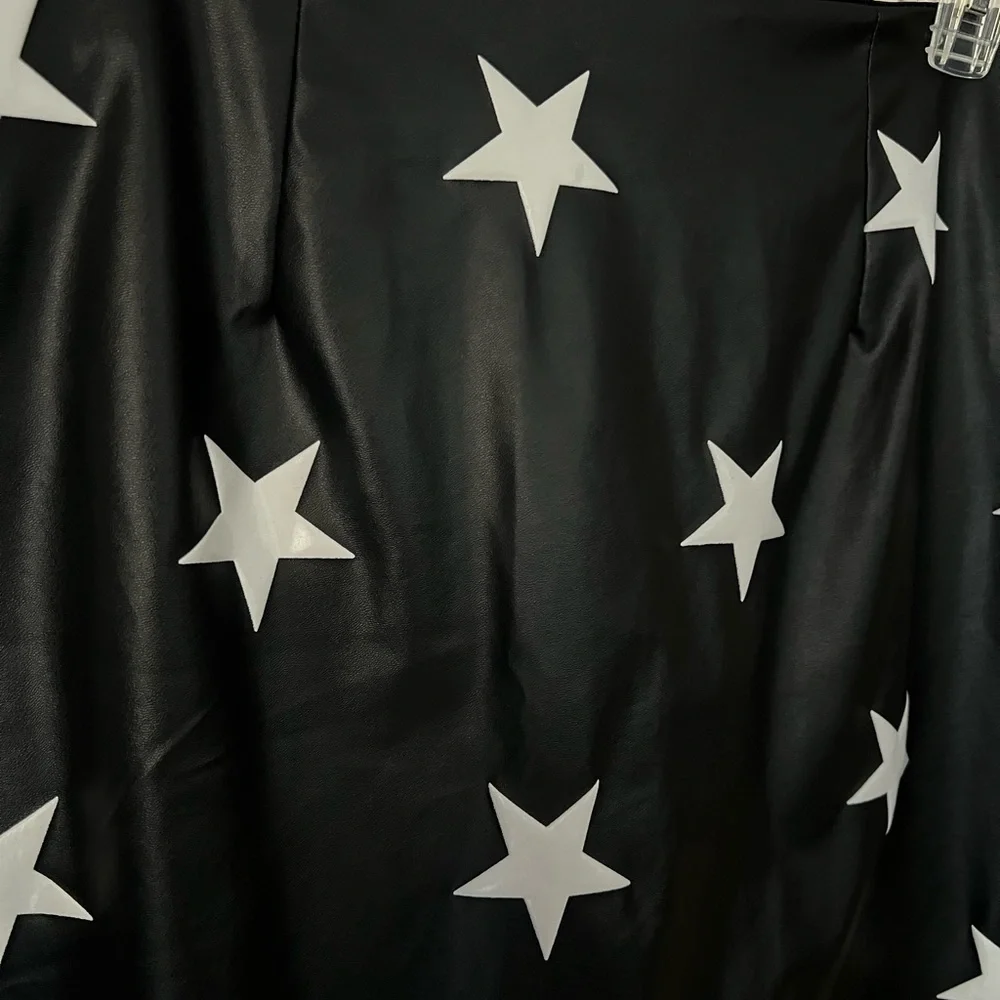 Shein Black Mini Skirt White Stars Polyester
